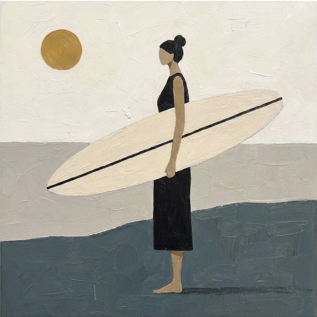 Minimalist Surfer Girl First Light - Wall Art by Fir Gallery