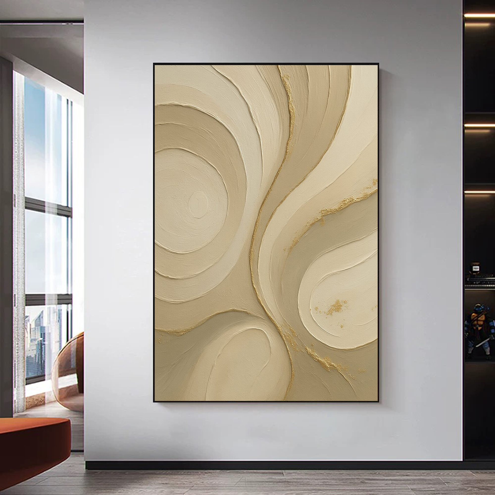 Cream Gold Abstract Slow Spiral - Wall Art by Fir Gallery