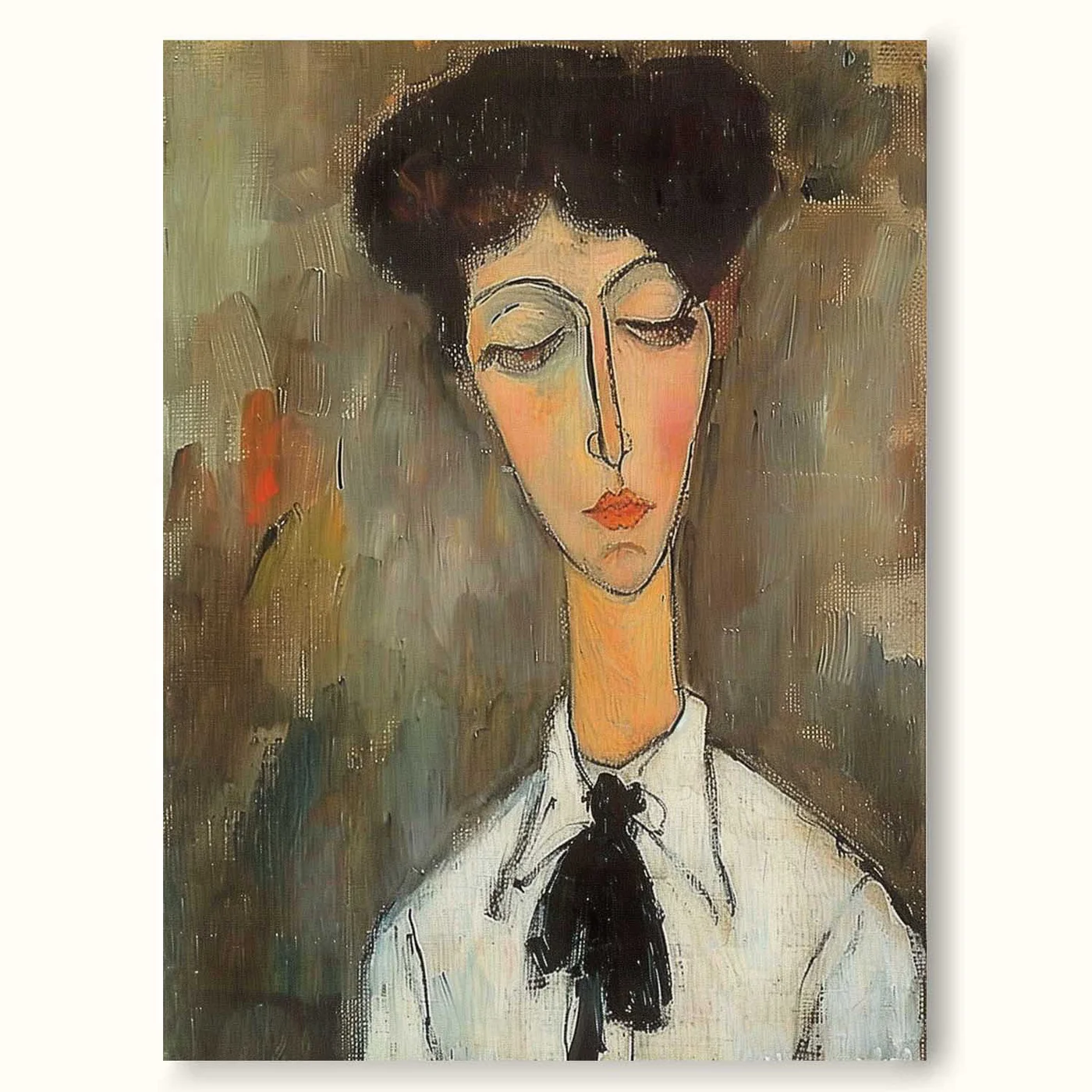 Modigliani Style Portrait Quiet Gaze - Wall Art by Fir Gallery