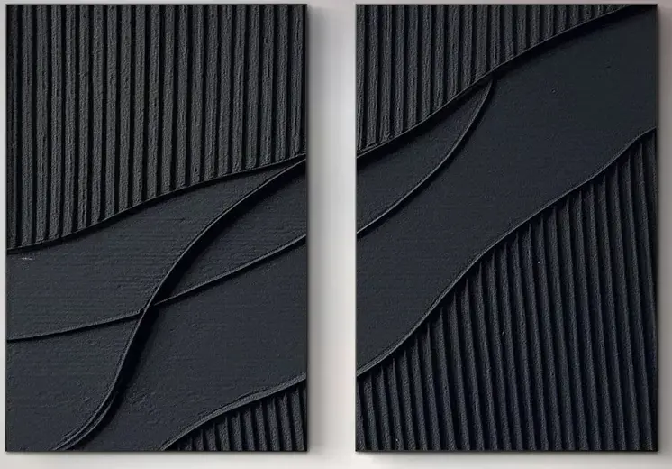 Textured Charcoal Diptych Divergence