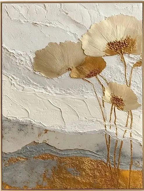 Textured Botanical Gold Poppies