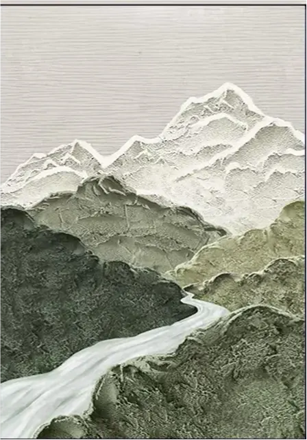 Textured Mountain Landscape River Bend
